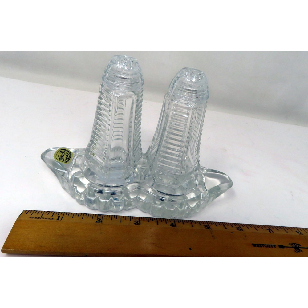 VINTAGE Crystal Bohemia Glass Salt & Pepper Shaker With Tray - Czechoslovakia